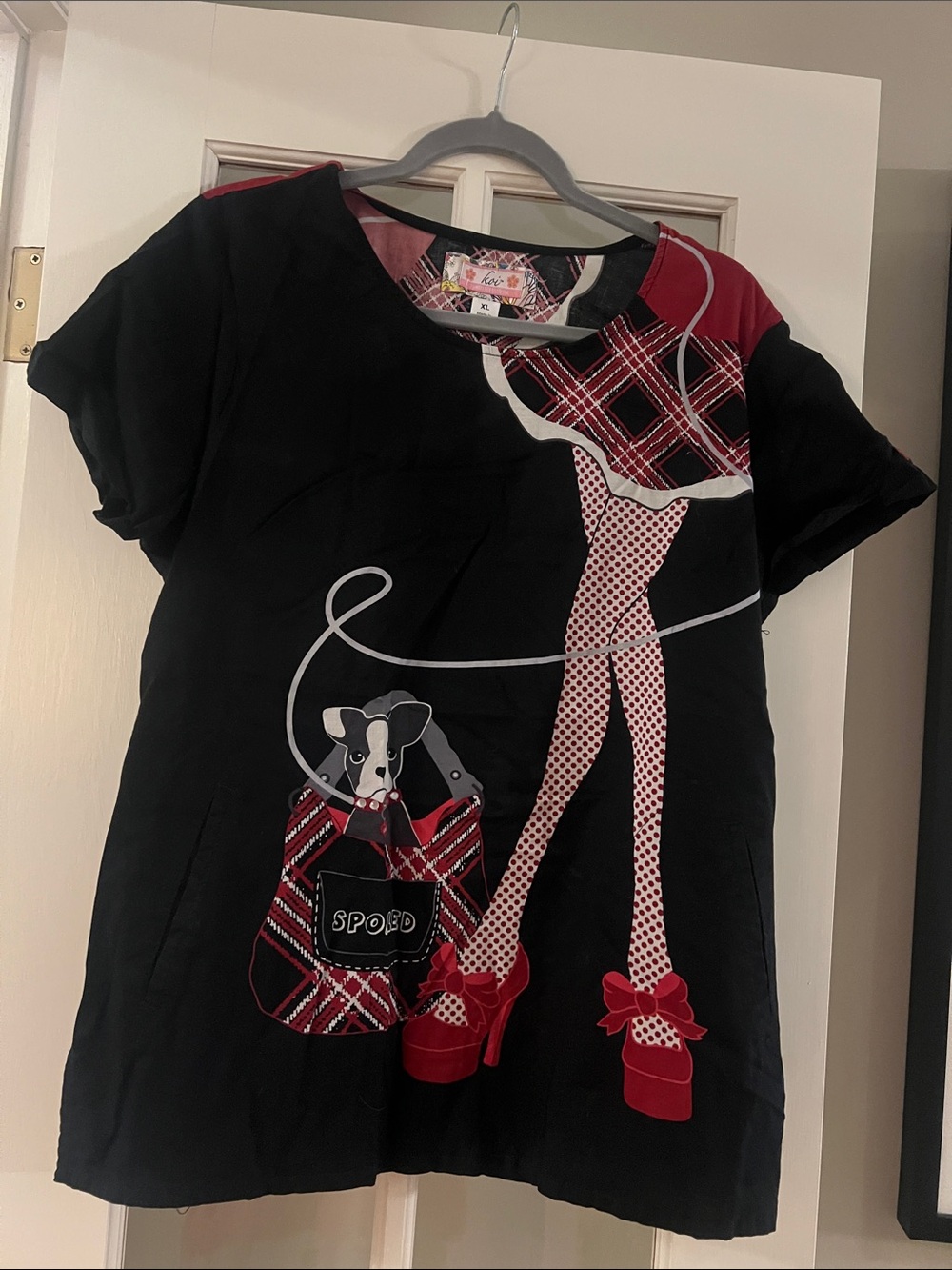 Koi Women’s Scrub Top Black $ Red Graphic Print